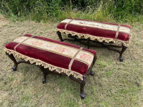 PAIR OF LOUIS XIV STYLE CARVED WALNUT STOOLS 19TH C - ADDITIONAL PHOTO 1