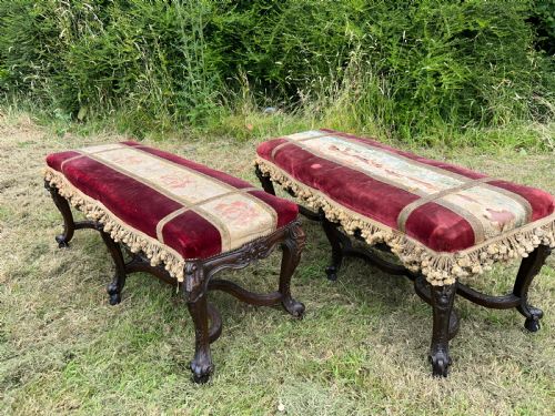 PAIR OF LOUIS XIV STYLE CARVED WALNUT STOOLS 19TH C - ADDITIONAL PHOTO 4