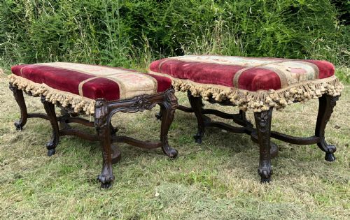 PAIR OF LOUIS XIV STYLE CARVED WALNUT STOOLS 19TH C - ADDITIONAL PHOTO 5