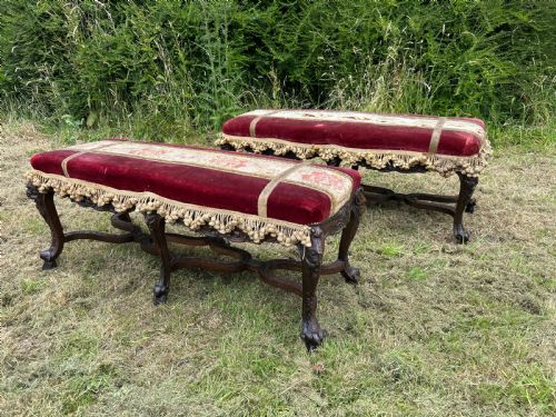 PAIR OF LOUIS XIV STYLE CARVED WALNUT STOOLS 19TH C - ADDITIONAL PHOTO 6
