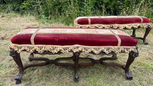PAIR OF LOUIS XIV STYLE CARVED WALNUT STOOLS 19TH C - ADDITIONAL PHOTO 7