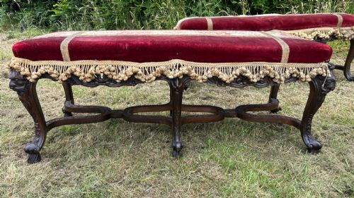 PAIR OF LOUIS XIV STYLE CARVED WALNUT STOOLS 19TH C - ADDITIONAL PHOTO 8