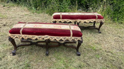 PAIR OF LOUIS XIV STYLE CARVED WALNUT STOOLS 19TH C - ADDITIONAL PHOTO 9