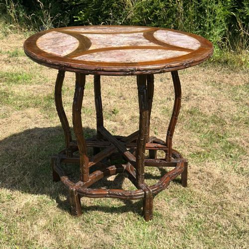 A GOOD QUALITY 19THC CHINESE HONGMU PINK MARBLE TABLE ON STAND - ADDITIONAL PHOTO 3