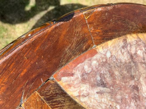 A GOOD QUALITY 19THC CHINESE HONGMU PINK MARBLE TABLE ON STAND - ADDITIONAL PHOTO 6