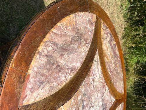 A GOOD QUALITY 19THC CHINESE HONGMU PINK MARBLE TABLE ON STAND - ADDITIONAL PHOTO 9
