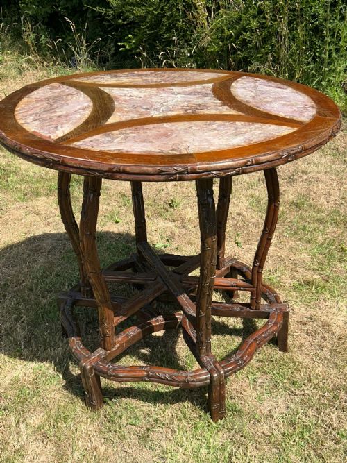 A GOOD QUALITY 19THC CHINESE HONGMU PINK MARBLE TABLE ON STAND - ADDITIONAL PHOTO 2