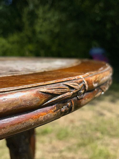 A GOOD QUALITY 19THC CHINESE HONGMU PINK MARBLE TABLE ON STAND - ADDITIONAL PHOTO 1