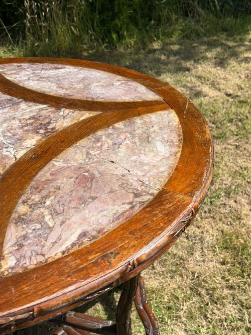 A GOOD QUALITY 19THC CHINESE HONGMU PINK MARBLE TABLE ON STAND - ADDITIONAL PHOTO 8