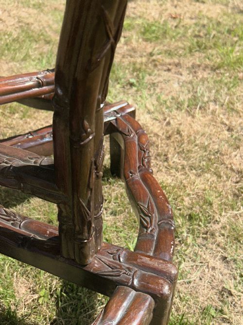 A GOOD QUALITY 19THC CHINESE HONGMU PINK MARBLE TABLE ON STAND - ADDITIONAL PHOTO 4