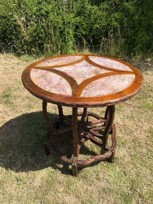 A GOOD QUALITY 19THC CHINESE HONGMU PINK MARBLE TABLE ON STAND - ADDITIONAL PHOTO 10