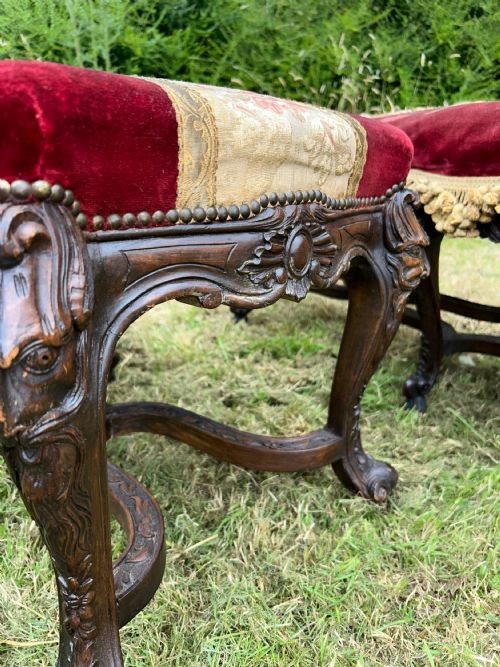 PAIR OF LOUIS XIV STYLE CARVED WALNUT STOOLS 19TH C - ADDITIONAL PHOTO 3