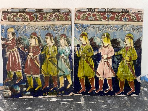 PAIR OF 19TH C PERSIAN EARTEHWARE POLYCHROME GLAZED FRIEZE TILES - ADDITIONAL PHOTO 2
