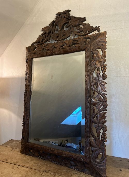 Ornate Carved French Oak Mirror C1890