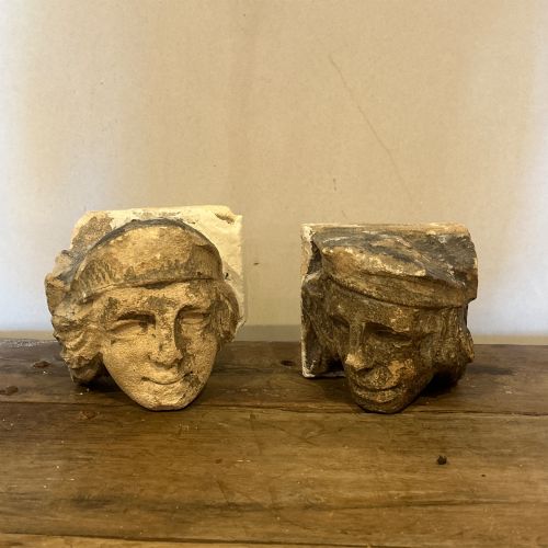 A Pair of Medieval Limestone Corbels, English 15thc