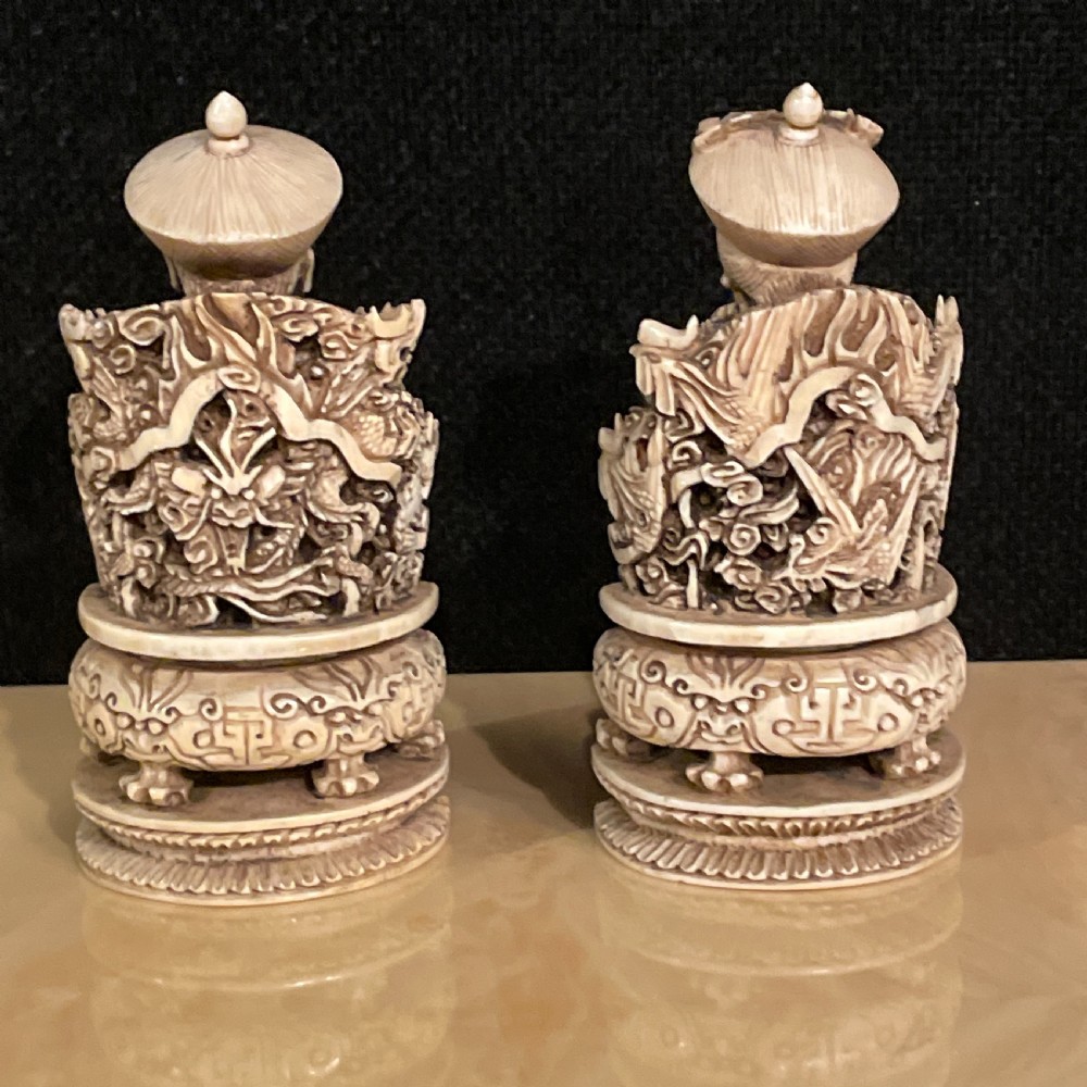 A finely carved pair of Chinese Ancestral figures C1900 View II