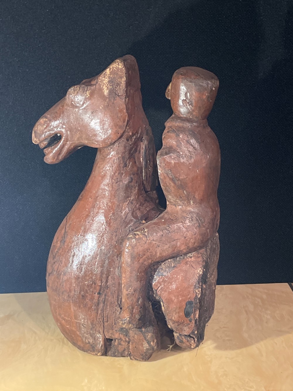 Chinese Carved wood horse and rider possibly Han Dynasty