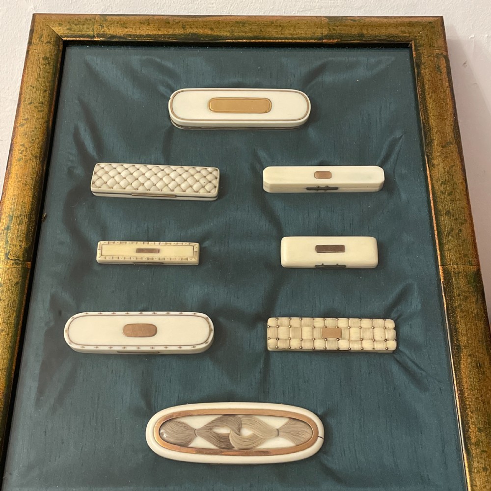 A collection of 8 Georgian Ivory & Gold Toothpick holders