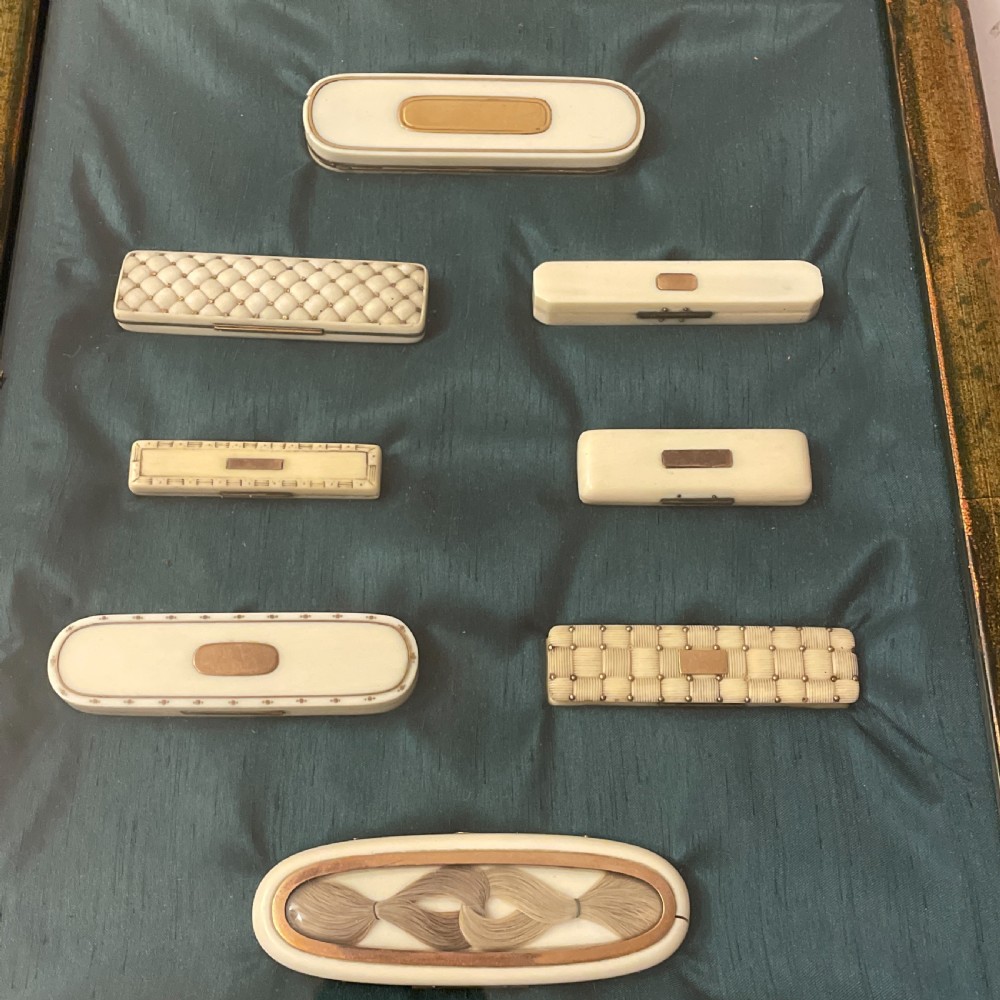 A collection of 8 Georgian Ivory & Gold Toothpick holders View III