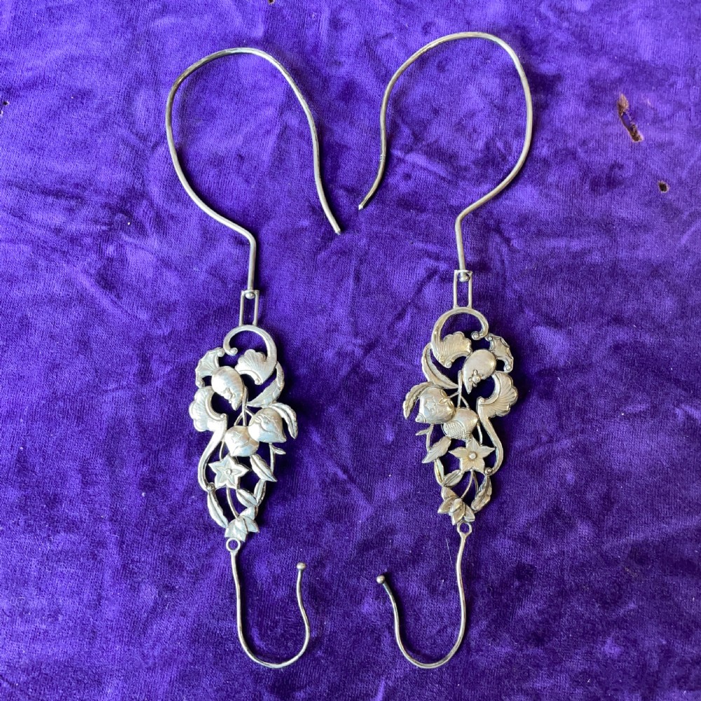 Antique  Straights Chinese Silver Bed Hooks  late 19th C
