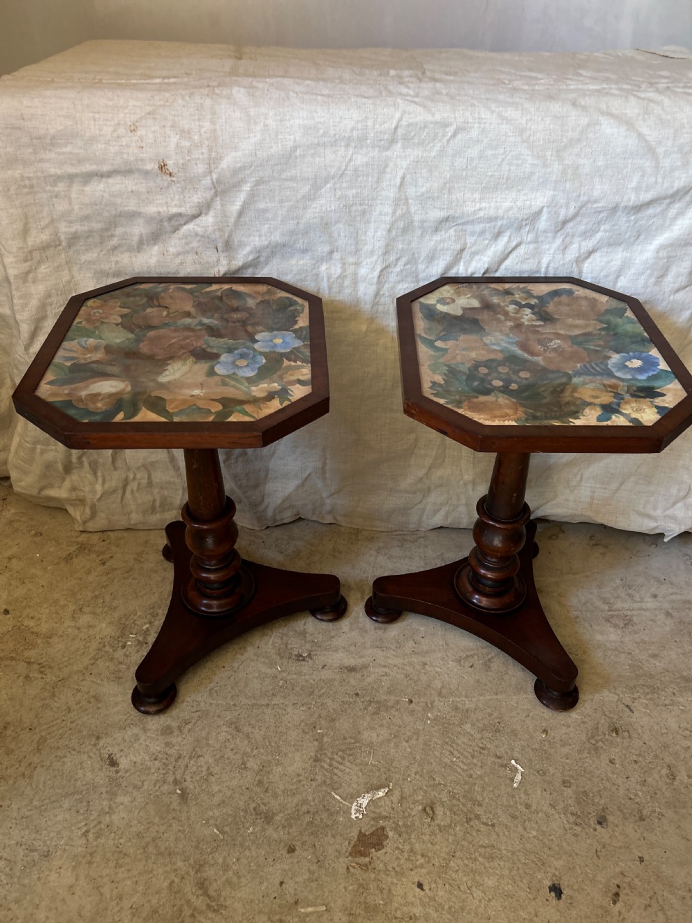 Pair of early Victorian side tables with painted tops 