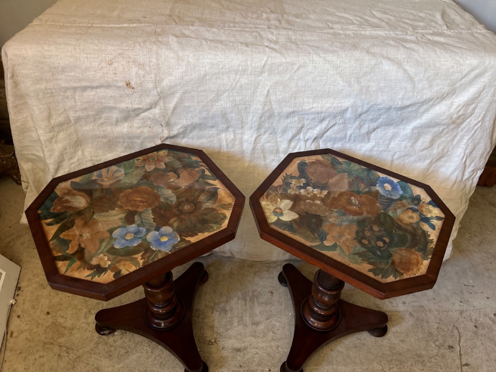 Pair of early Victorian side tables with painted tops  View V