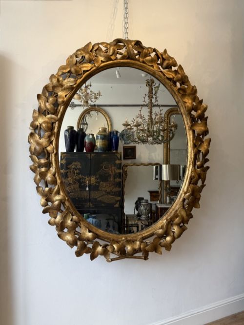 Large 19th Century French Carved Giltwood Leaf Mirror