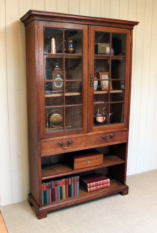 Solid Oak Two Door Cabinet Bookcase