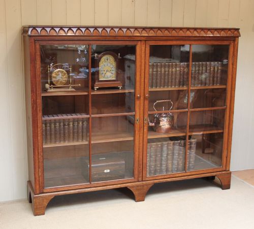 Substantial Victorian Solid Oak Glazed Bookcase