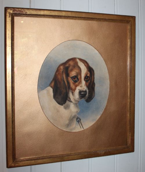 fig 1. Victorian Watercolour Dog Portrait of a Beagle