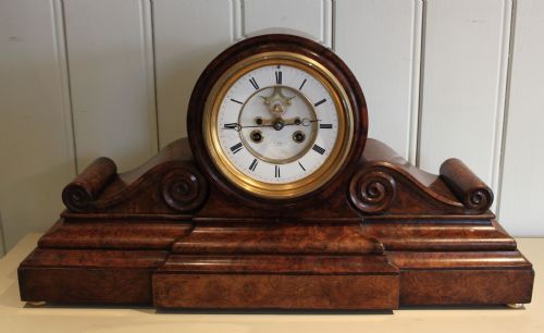 Burr Walnut Drumhead Mantel Clock