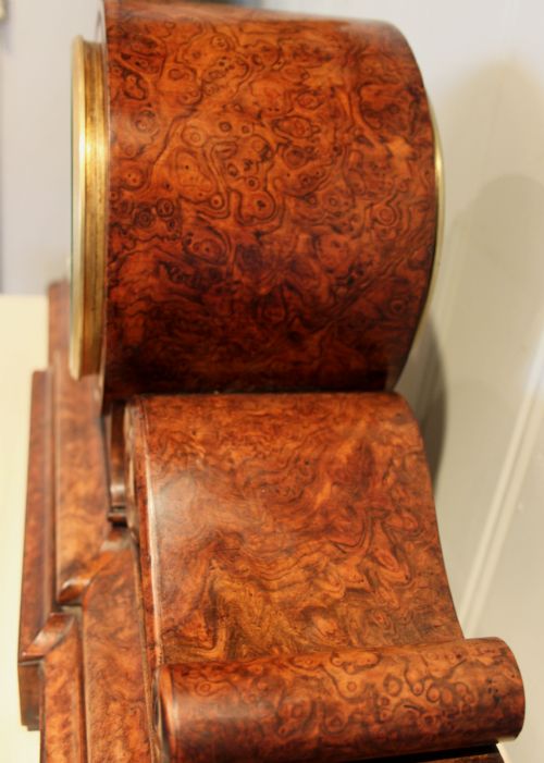 fig 1. Burr Walnut Drumhead Mantel Clock