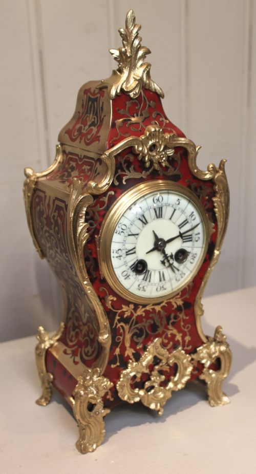 French Tortoiseshell and Brass Inlay Boullework Mantel Clock