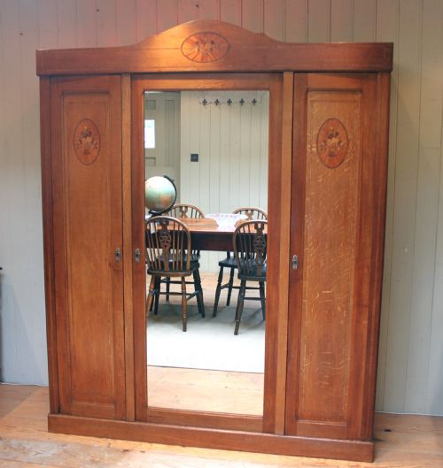 French Oak and Inlay Mirrored Wardrobe