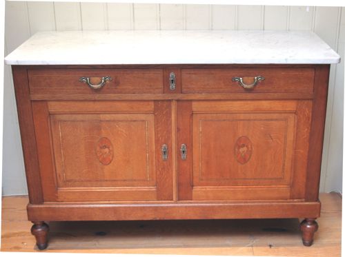 Oak and Inlay Marble Top Washstand