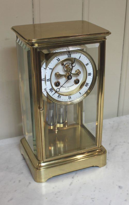 French Visible Escapement Four Glass Clock (France, C. 1880)