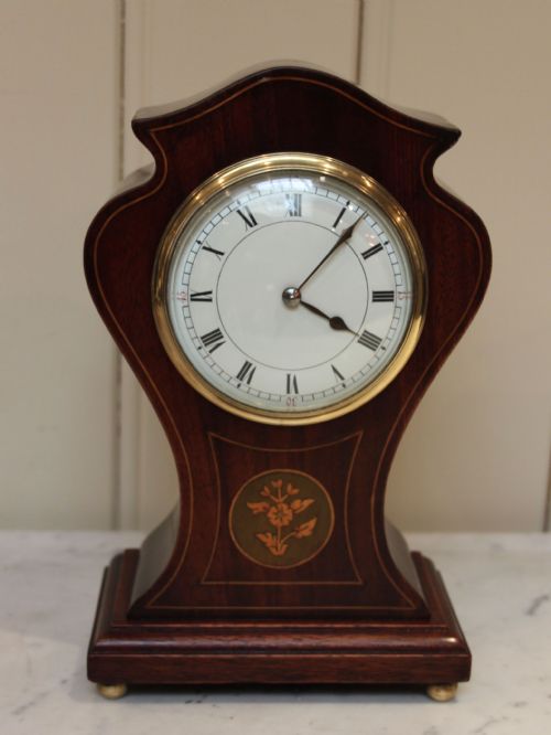 Solid Mahogany and Inlaid Waisted Mantel Clock