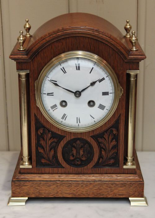 Edwardian Solid Oak Striking Mantel Clock