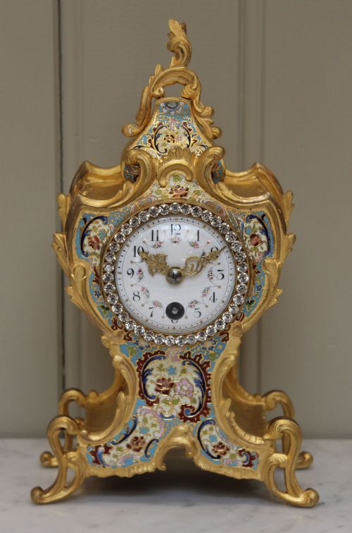 French Ormolu and Champleve Enamel Mantel Clock
