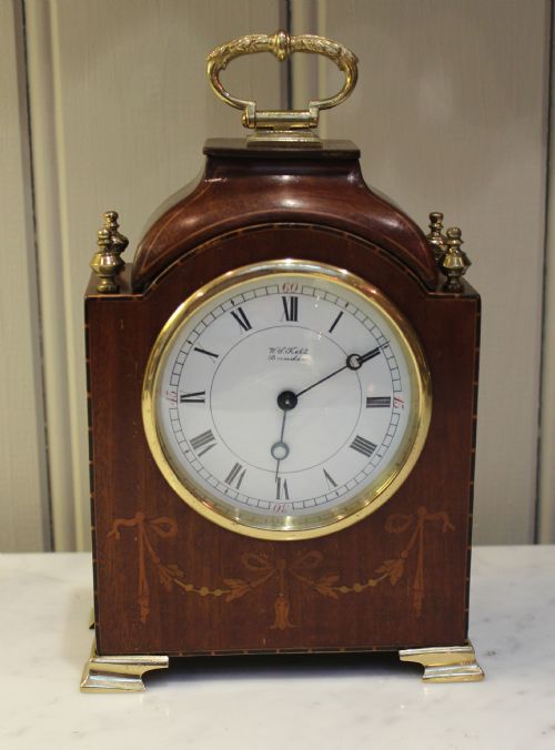Edwardian Mahogany and Inlay Miniature Timepiece Bracket Clock