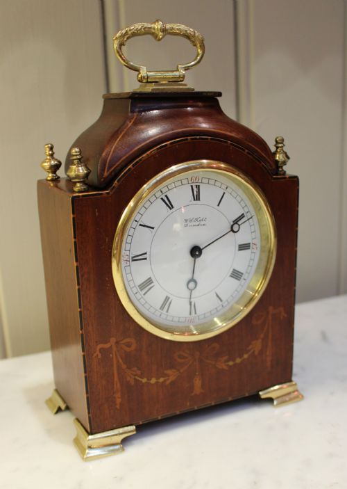 fig 1. Edwardian Mahogany and Inlay Miniature Timepiece Bracket Clock