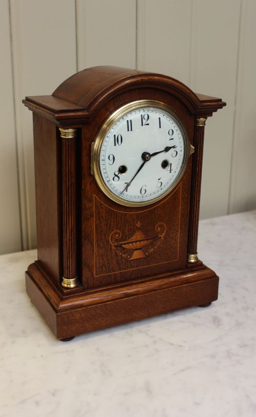 fig 1. Edwardian Oak and Inlay Striking Mantel Clock (Germany, c. 1910)
