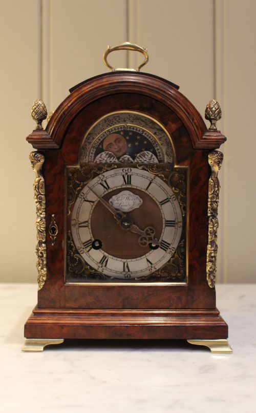 Small Burr Walnut Moonphase Bracket Clock