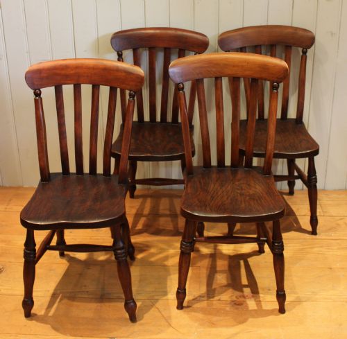 Set of Four Elm and Beech Lath Back Chairs (England, C. 1900)