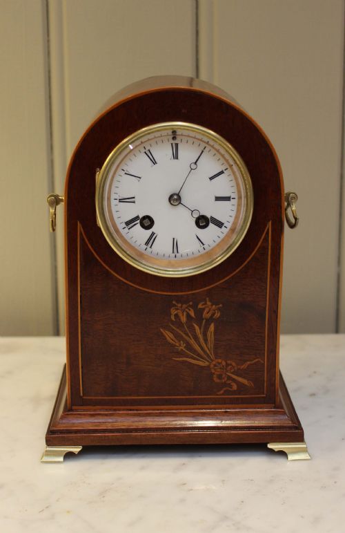 Small Edwardian Mahogany and Inlay Mantel Clock