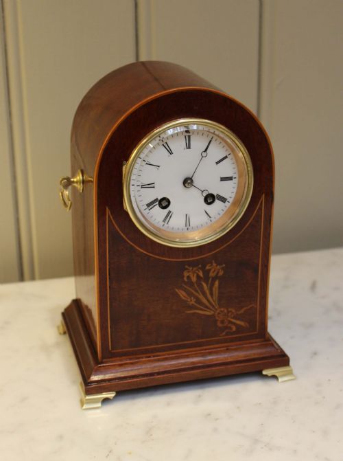 fig 1. Small Edwardian Mahogany and Inlay Mantel Clock