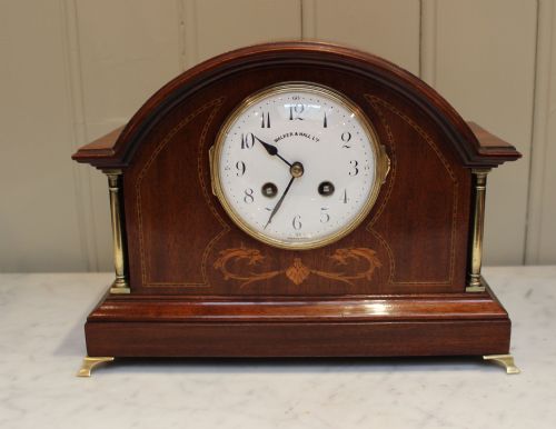 Edwardian Mahogany and Inlay Striking Mantel Clock