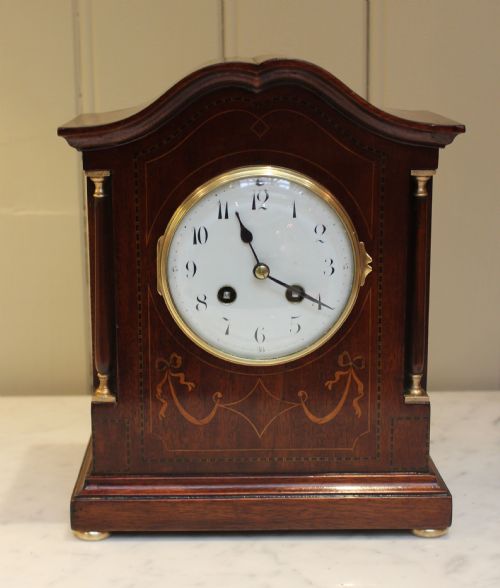 Edwardian Mahogany and Inlay Striking Mantel Clock