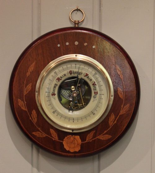 Small Walnut and Inlay Aneroid Barometer