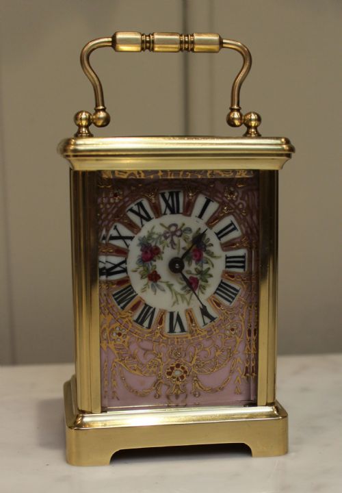 fig 1. Late 19th Century Brass and Porcelain Panel Carriage Clock